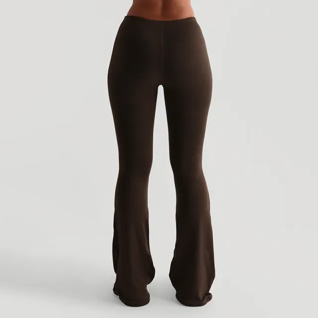 New Autumn Women's Fashion Fitted Boot cut Casual Trousers Brown - Shop at LoveMi