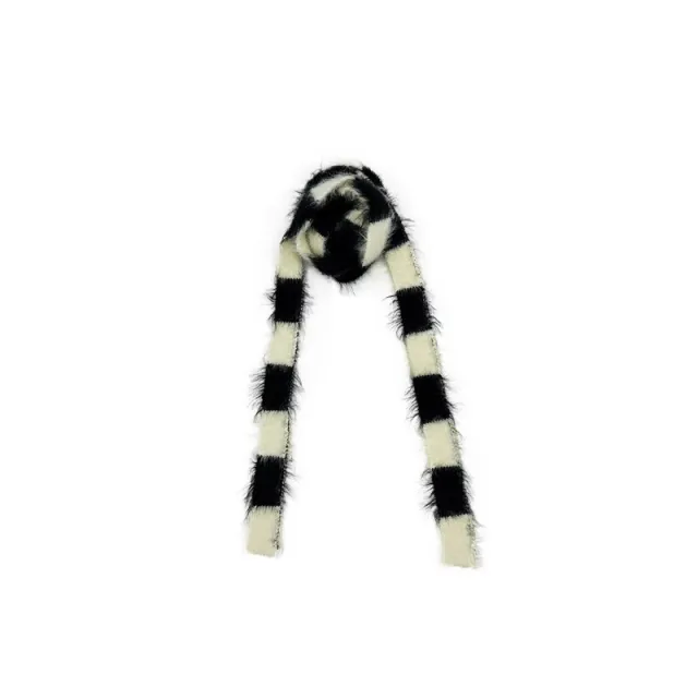 Plush Mink like Striped Thin And Narrow Decoration Small Scarf Women Black Rice - Shop at LoveMi