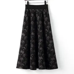 High Waist A- Line Large Hem Midi Dress - Black - View 1