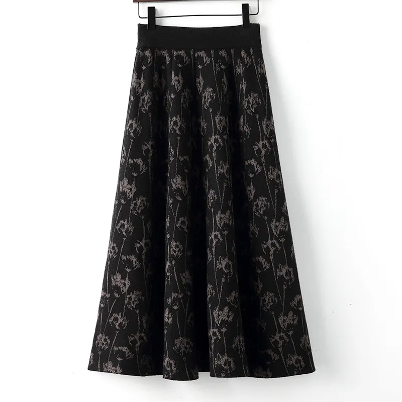 High Waist A- Line Large Hem Midi Dress - Black