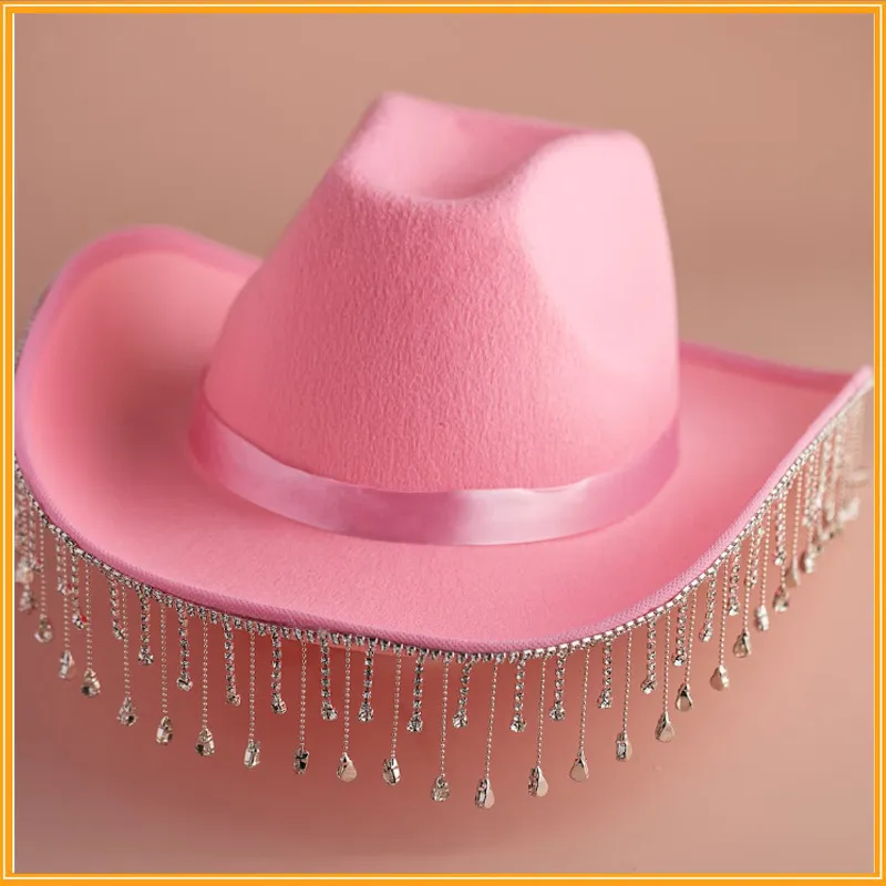Fashion Western Denim White Hat - Pink