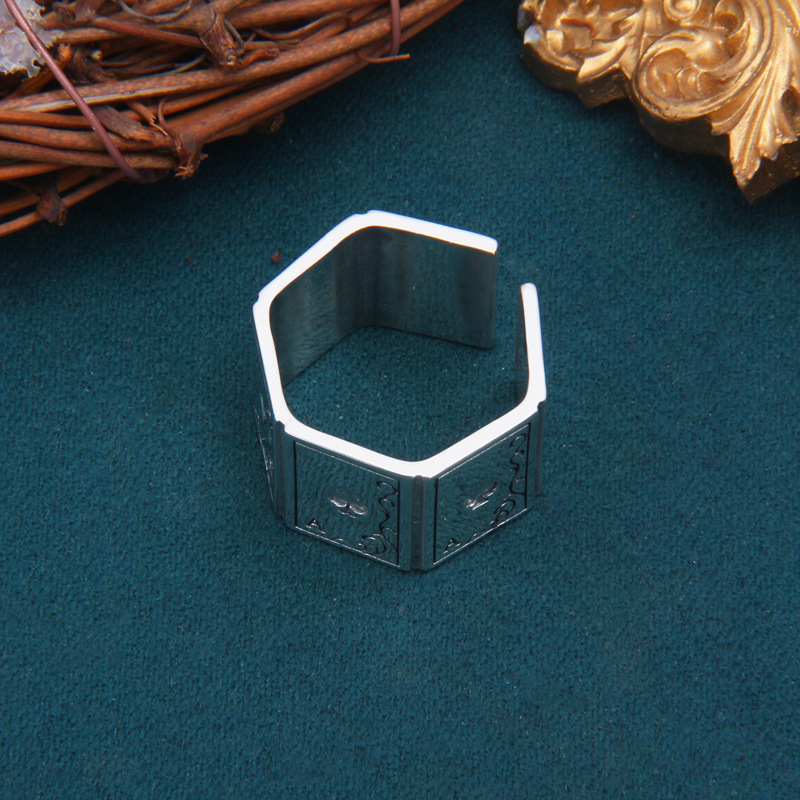 S925 Sterling Silver Glossy Poker Square Ring For Men