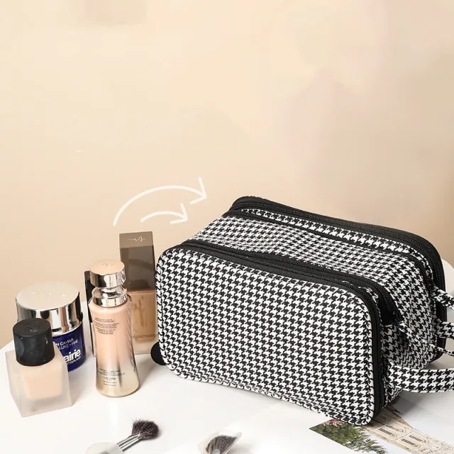 Women's Fashion Large Capacity Suitcase Cosmetic Bag Houndstooth - Shop at LoveMi