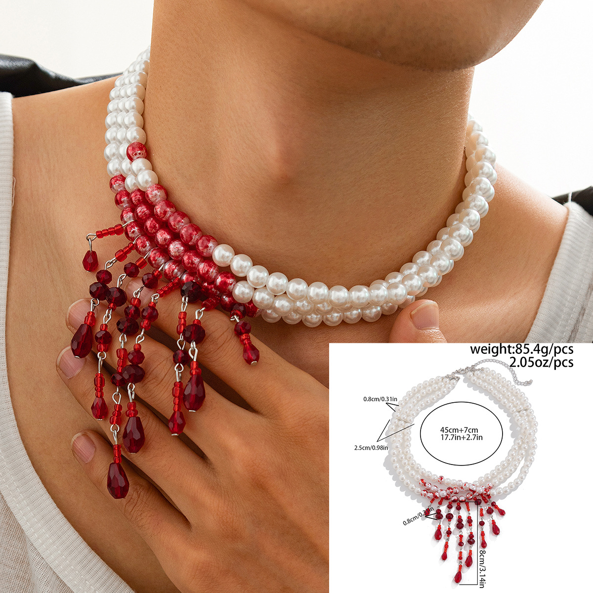 Halloween Blut Tropfen Quaste Perle Kristall Halskette - Bild 6 von 8