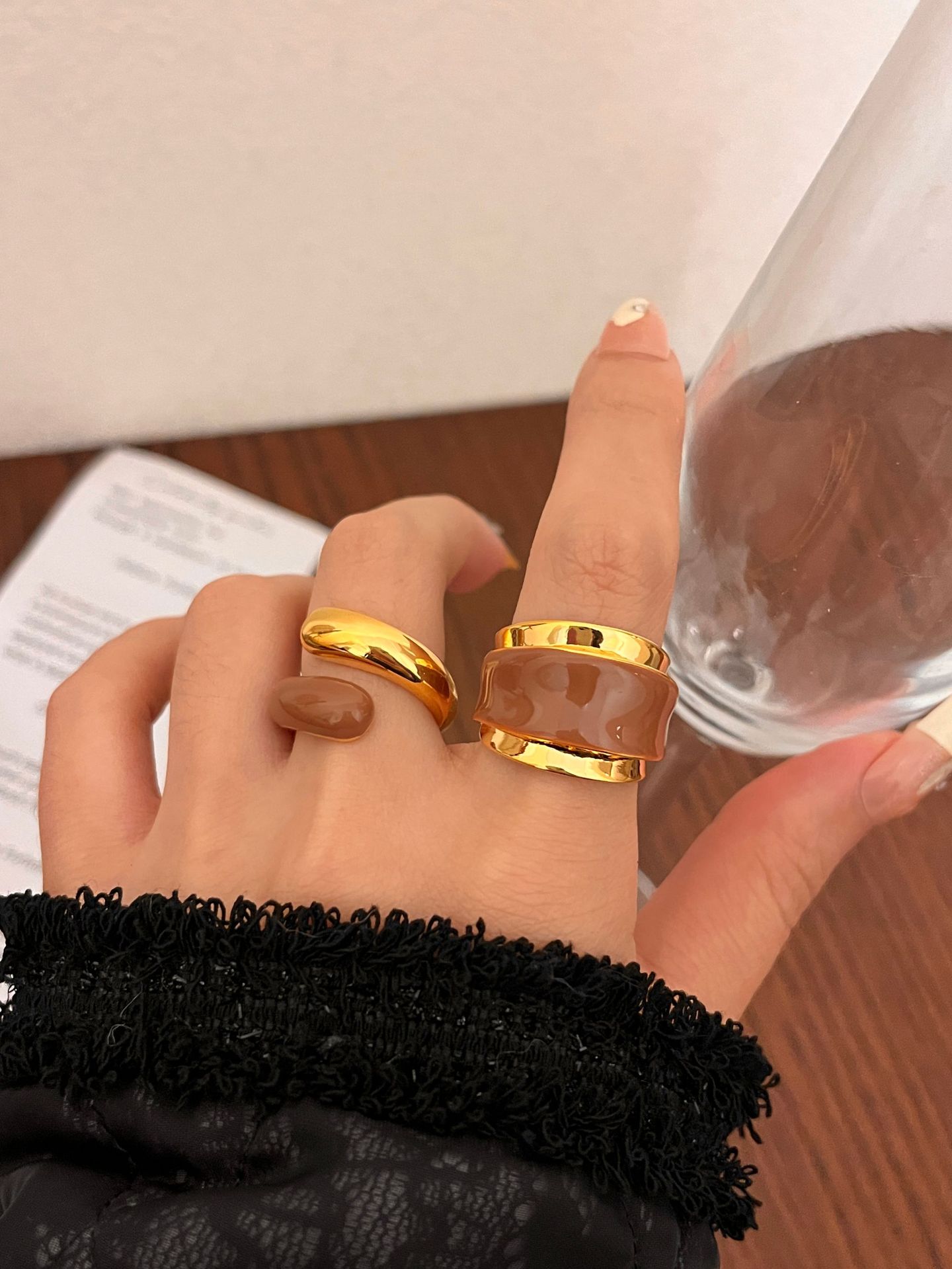 Liquid Enamel Double-layer Ring Chocolate Color