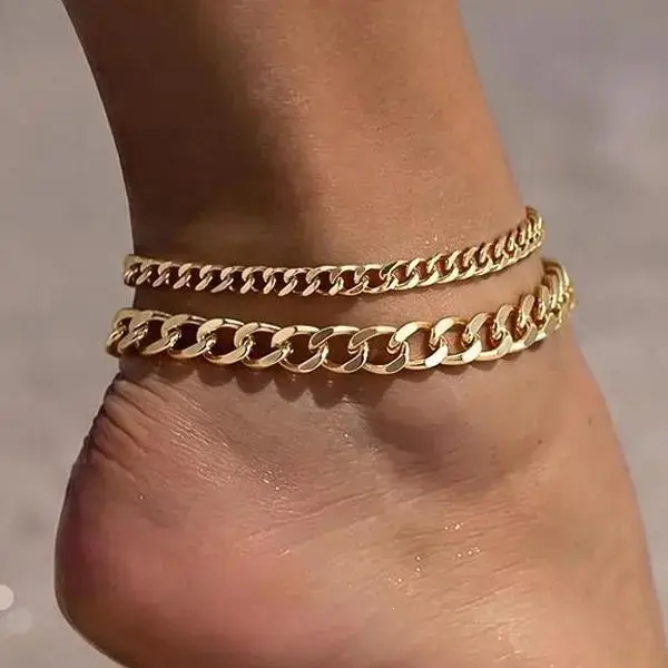 Cuban Chain Anklet Stainless Steel Stackable Double-layer