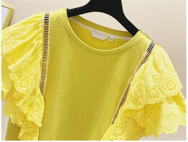 Title 6, Lace Stitching Ruffled Cotton Short Sleeves