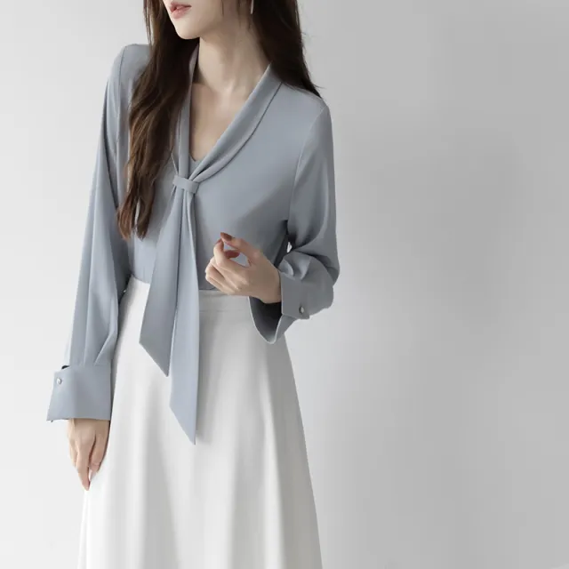 Top Temperament Commute White Shirt Moon Gray Blue - Shop at LoveMi