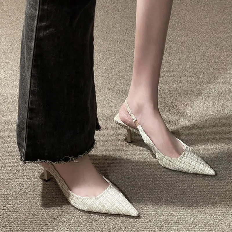 Stiletto Pointed High Heel Sandals Fairy Style French Style Temperament - Apricot