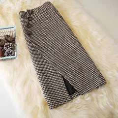 Women's Design Houndstooth Midi Skirt - Coffee Color - View 1