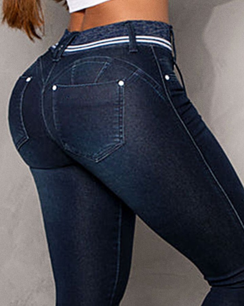 Title 2, Jeans skinny con cuciture a righe, coulisse, ef...