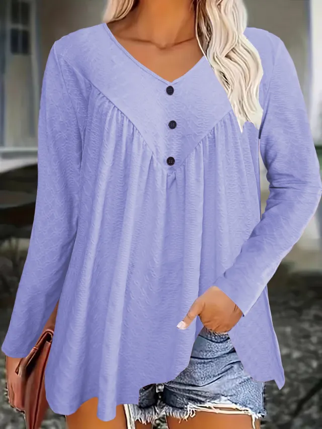 Women's Long Sleeve Casual V Neck Top Violet - Shop at LoveMi