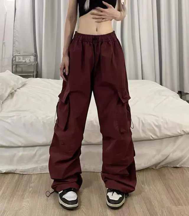 Ultra thin Wide leg Design Ankle tied Dancing Trousers Summer Wine Red - Shop at LoveMi