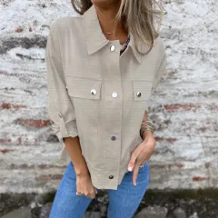 European And American Short Autumn And Winter Rolled Sleeves Coat Top Knitted Jacket - Khaki - View 1
