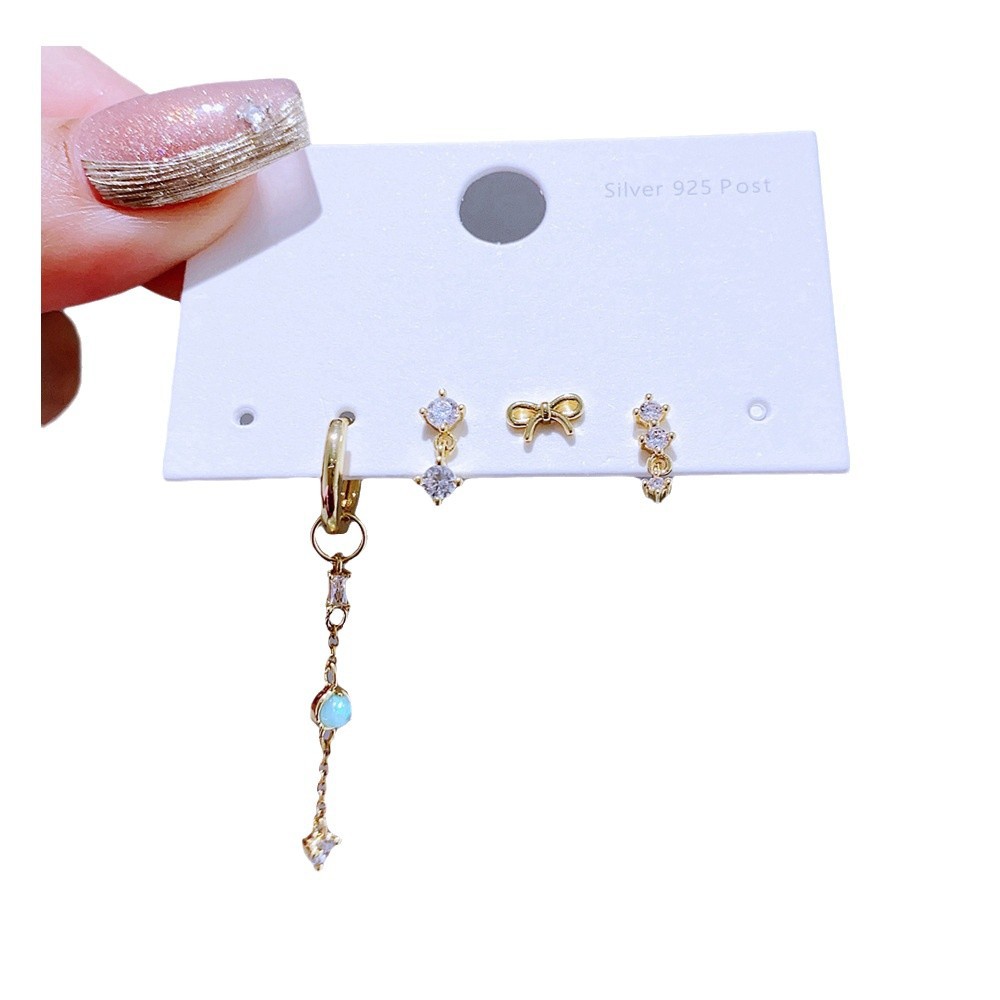 Zircon Ear Studs Earrings 4-piece Copper Plated Gold Simple