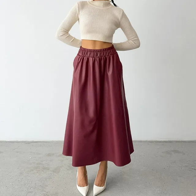 Wine Red Faux Leather High Waist Skirt Red - Shop at LoveMi