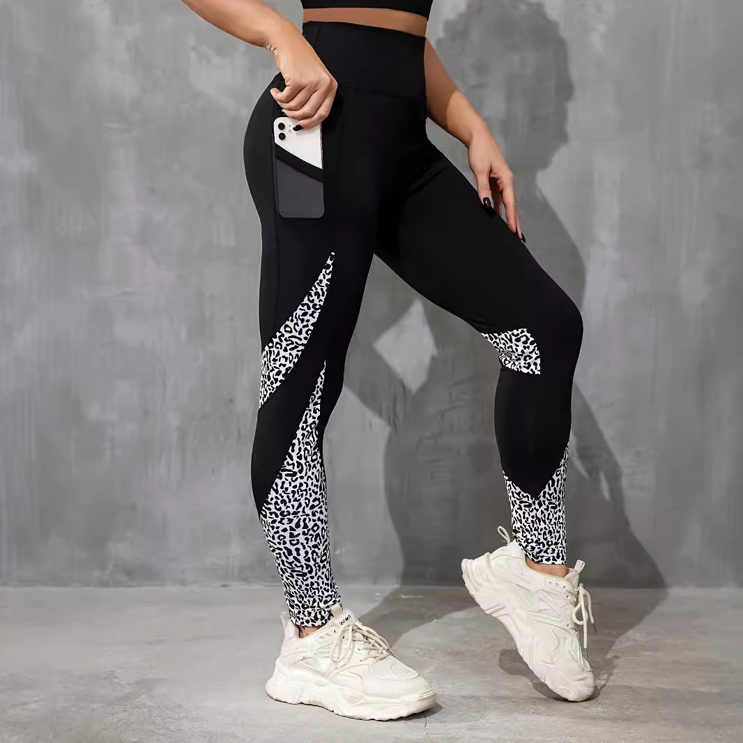 Color Contrast Patchwork Fashion Hip Raise High Waist Tight Sports Yoga Pants Leggings - Image 3