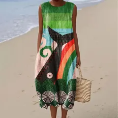 Sleeveless Dress Large Version Loose-fitting Casual Round-neck 3D Printing - Wxcq25715027 - View 1