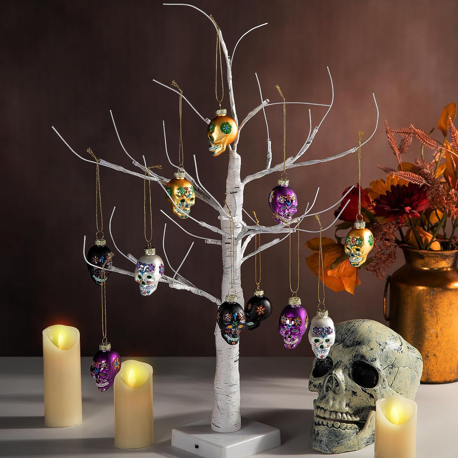Halloween Glass Skull Ornament Set - Image 2