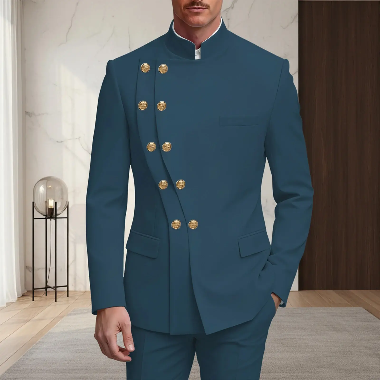 High-end Men's Stand-collar Suit Two-piece Set