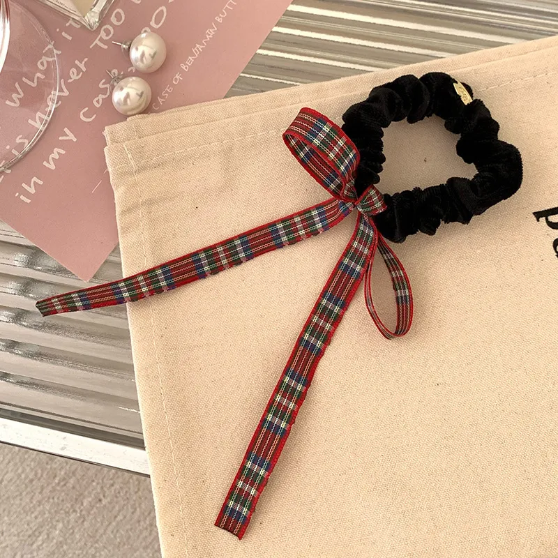 Bow Large Intestine Hair Ring Headdress Simple Black New Products - Plaid Bowknot Hair Ring