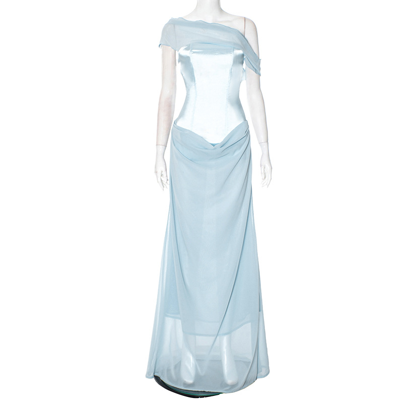 Crossbody Sleeveless Fishtail Party Dress Light Blue - Shop at LoveMi