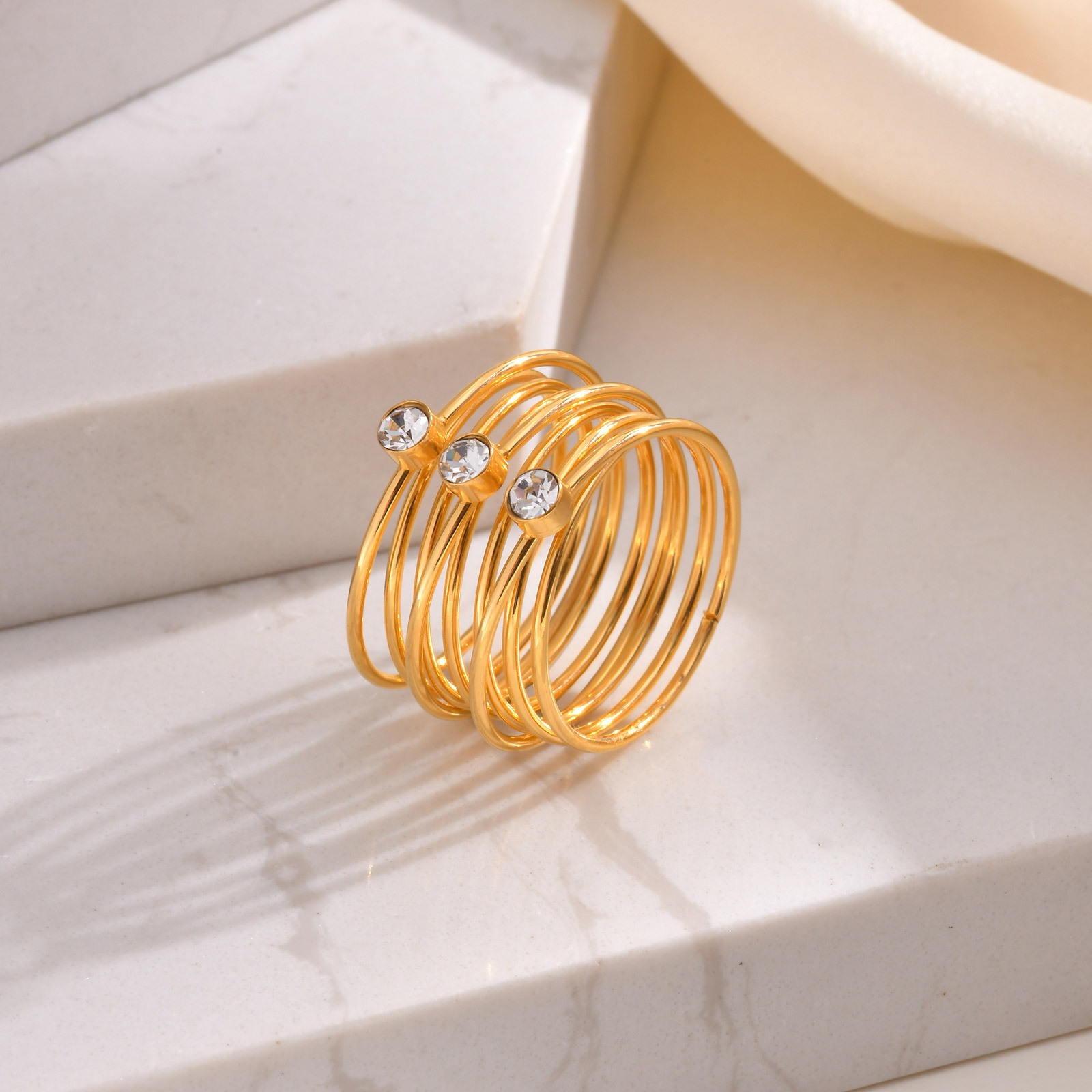 European And American-style 18K Gold-plated Stainless Steel Multi-layer Line Ring