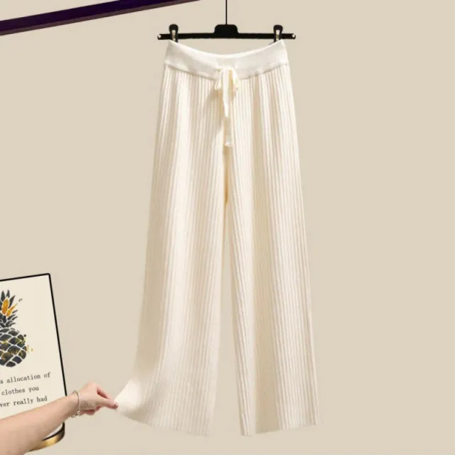 Three piece Vest Thickened Sweater Wide leg Pants Women's Suit Apricot Trousers - Shop at LoveMi