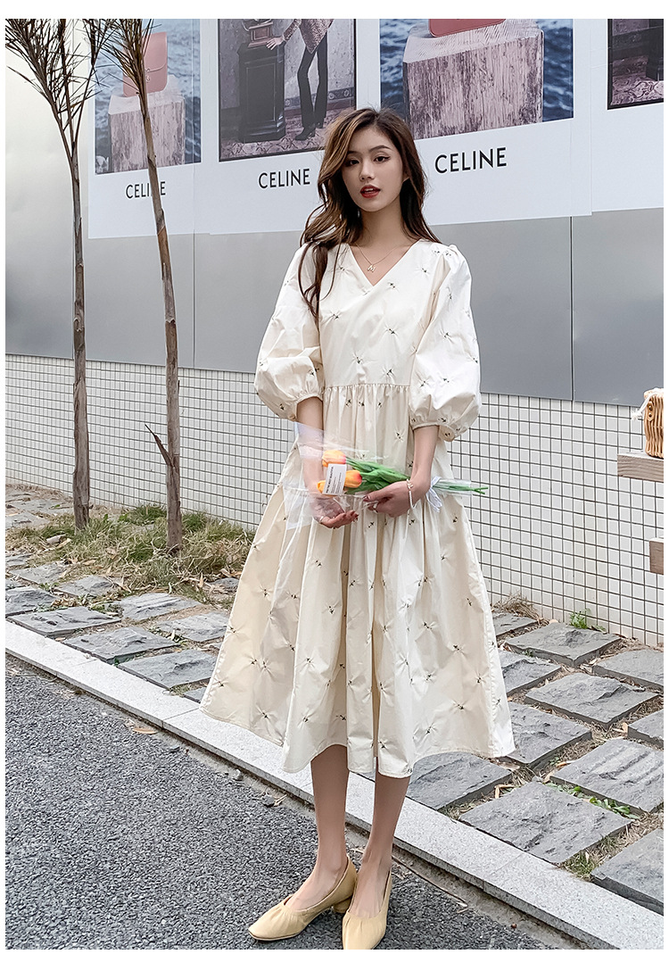 7a2f53f2 7ffb 473f 82a2 09018796a95c - Summer New Maternity Dress Embroidered Mid-Length High Waist Maternity Dress