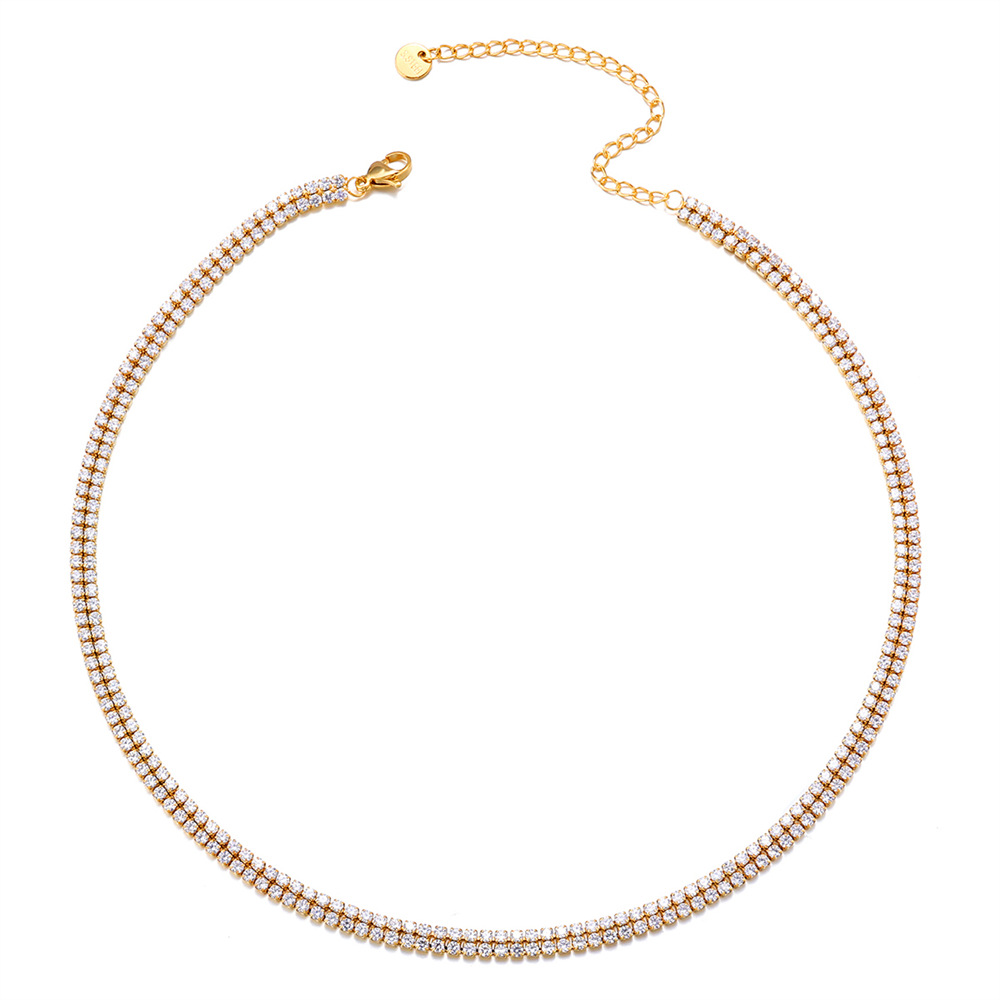 Affordable Luxury Fashion Temperament Wild Stainless Steel 18K Gold Zircon-laid Necklace