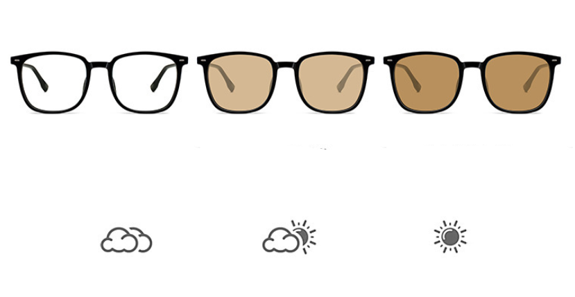 Photosensitive Color-changing Couple’s Same Square Frame Black Frame Brown Sunglasses Men’s Retro Myopia Sunglasses Women