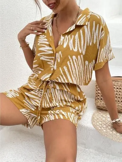 New Loose Casual And Comfortable Women's Short sleeved Shorts Shirt Two piece Set G57Z296 S - Shop at LoveMi