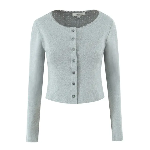 European And American Style Slim Knit 2 Piece Set Sweet Round Neck Long Sleeve Knit Top Elastic Waist Shorts Top - Shop at LoveMi
