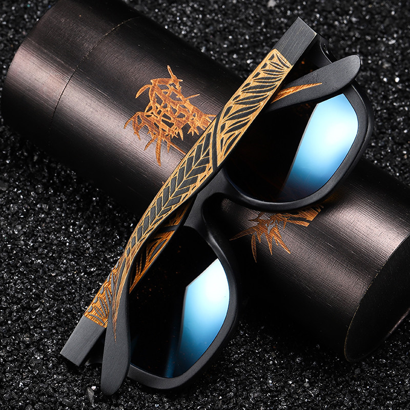 Bamboo Wood Glasses Brushed Black Frame Pattern Leg