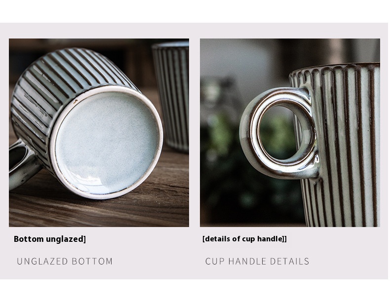 Embossed Striped 300ml Retro Ceramic Cup Latte Coffee Cup