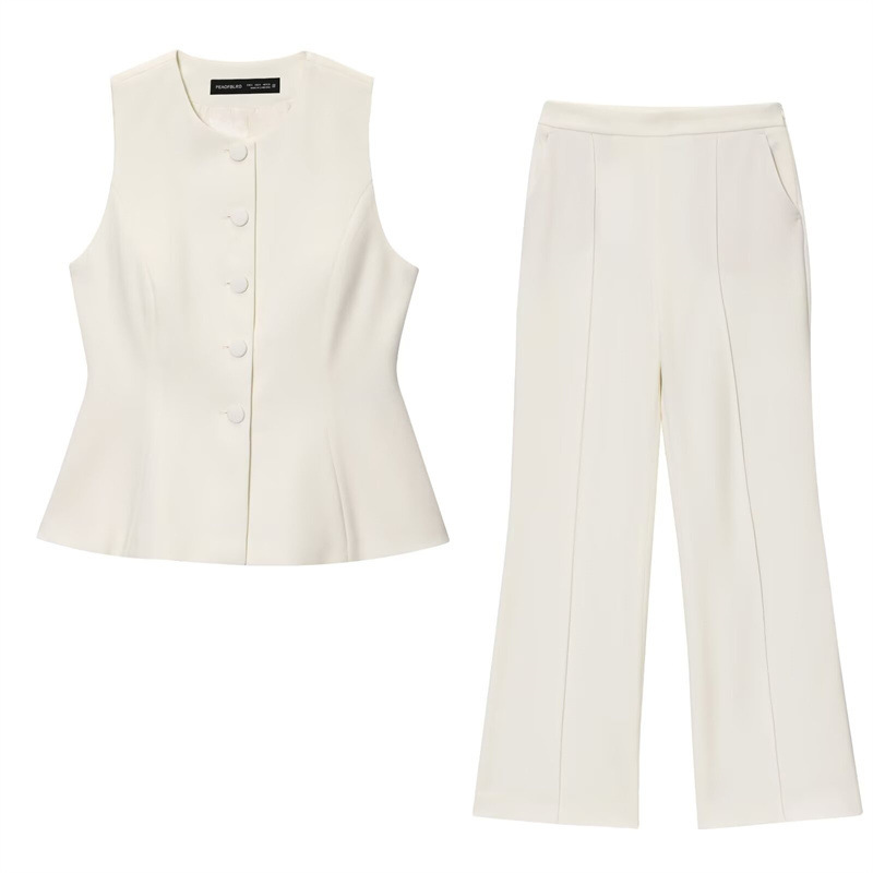 Women's Sleeveless Vest And Straight-leg Suit