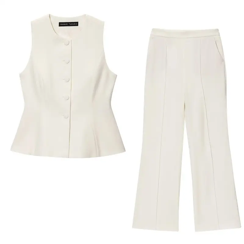 Women's Sleeveless Vest And Straight-leg Suit