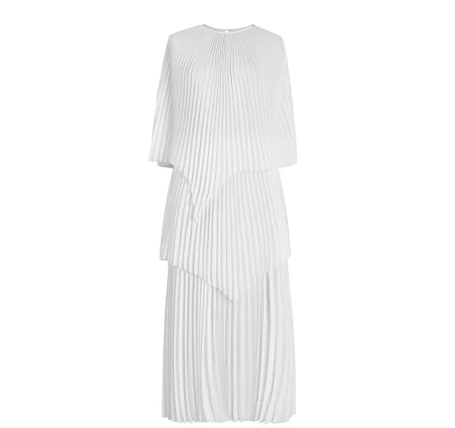 Gradient Color Temperament Printed Cape Top Pleated Loose White - Shop at LoveMi