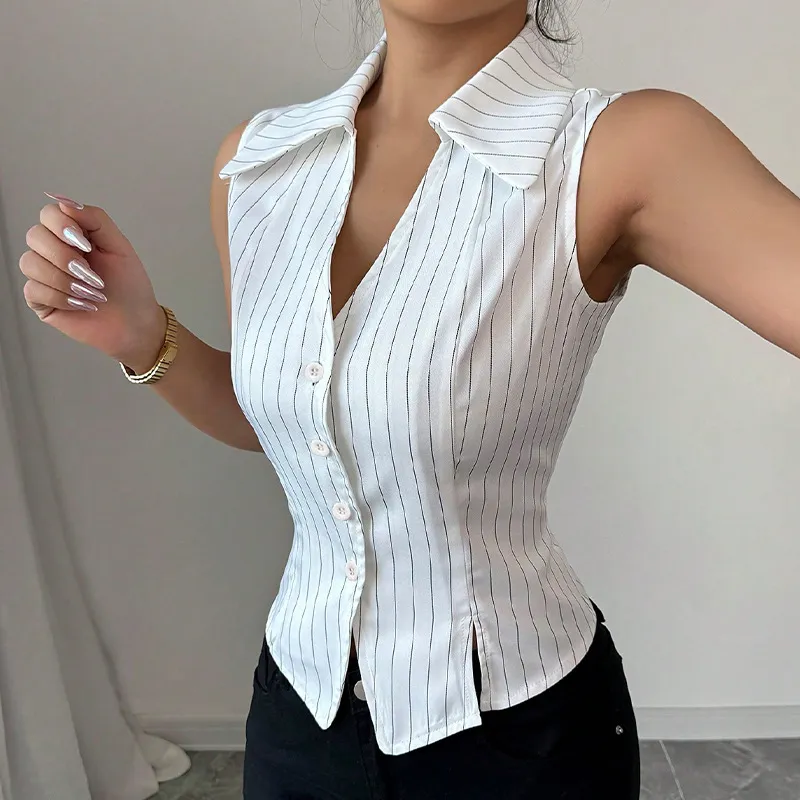 Summer European And American Temperament Striped Sleeveless Shirt