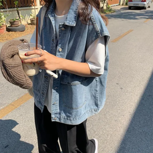 Women's Spring Korean Loose Denim Sleeveless Casual Vest Trend Blue - Shop at LoveMi