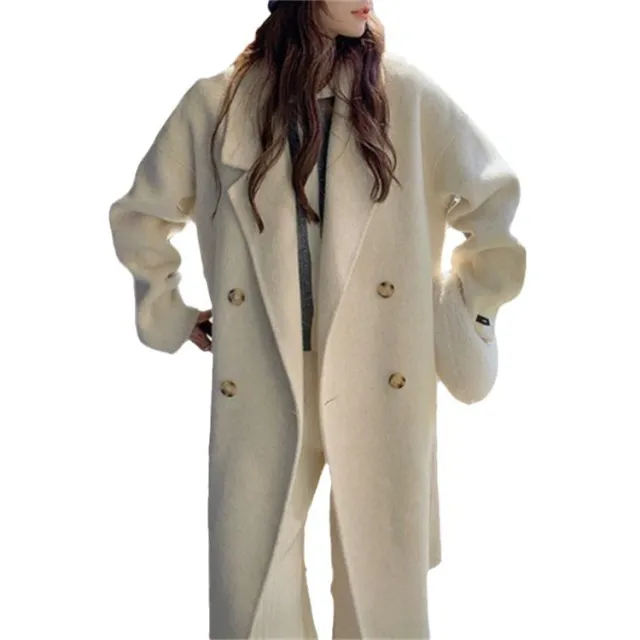 Gentle Mid length Woolen Coat Hepburn Style Beige - Shop at LoveMi