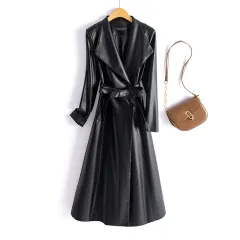 Autumn New Female Leather Windbreaker Slim Fit Slimming All-matching - Black - View 1