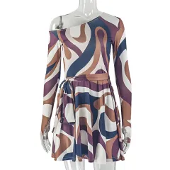 Women's Elegant Lightweight A-line Dress With A Print And Raglan Sleeves - Brown - View 1