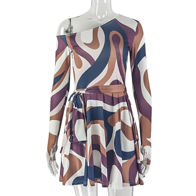 Women's Elegant Lightweight A line Dress With A Print And Raglan Sleeves Brown - Shop at LoveMi