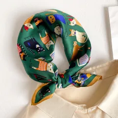 Small Square Towel Women's Spring And Autumn Decorative Scarf Stylish And Versatile Silk Scarf - Green - View 1
