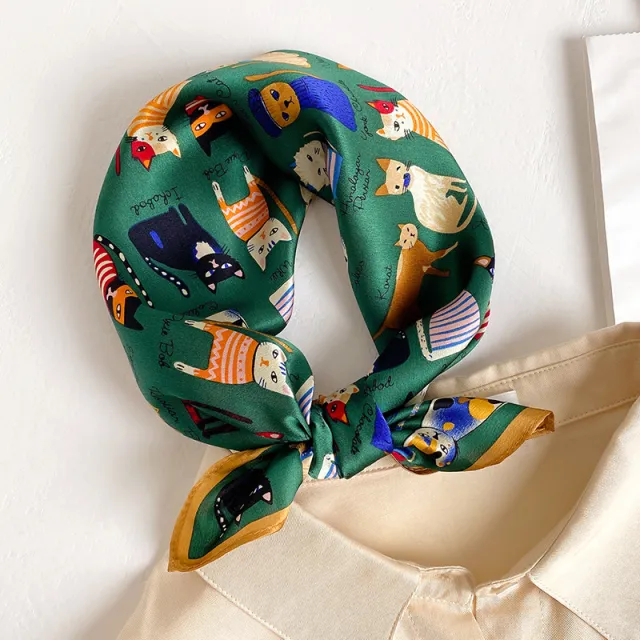 Small Square Towel Women's Spring And Autumn Decorative Scarf Stylish And Versatile Silk Scarf Green - Shop at LoveMi