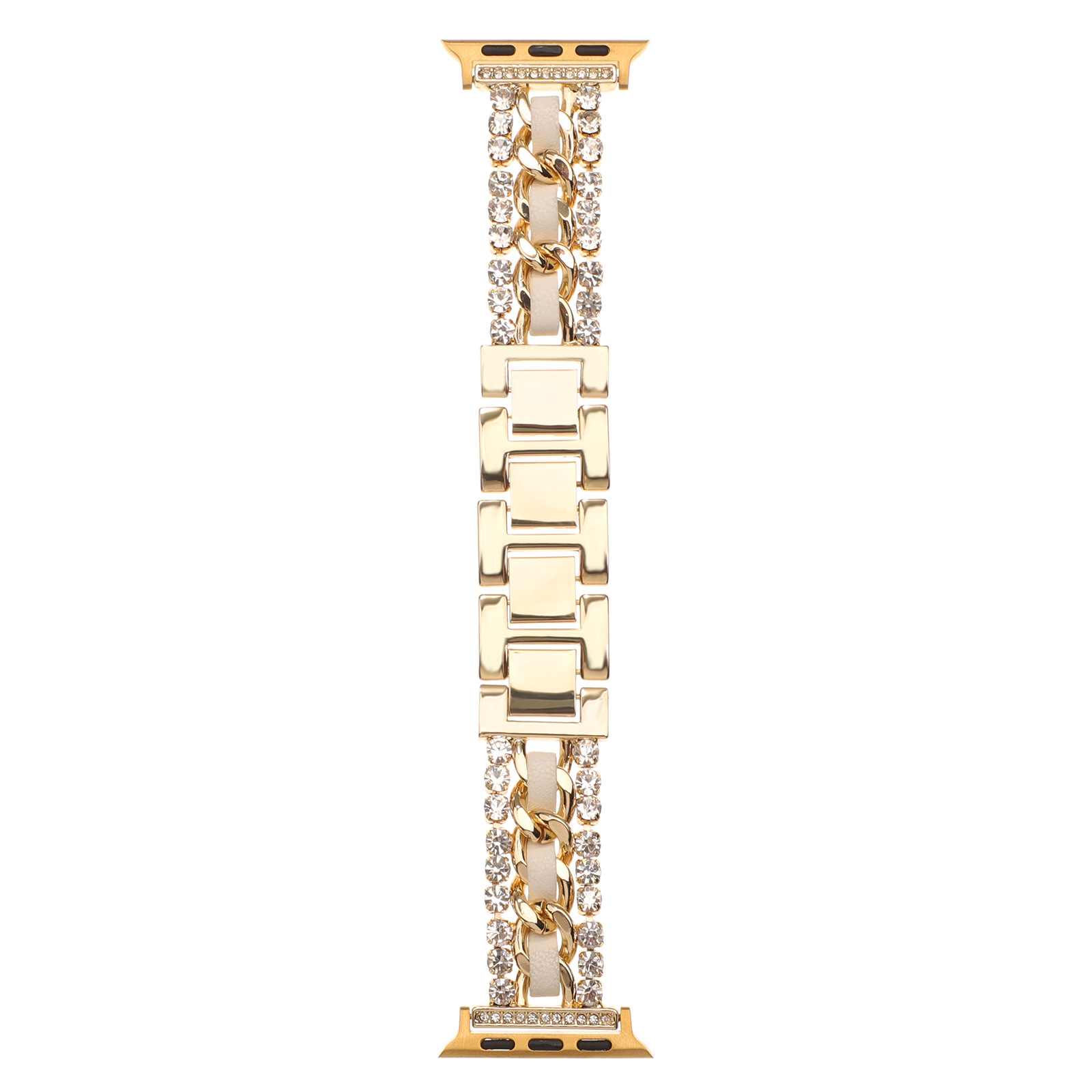 Chanel-style Leather Watch Strap With Diamond-encrusted Metal Elements