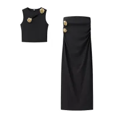 Hanging Collar Vest Top Straight-leg Trousers Casual - Black - View 1