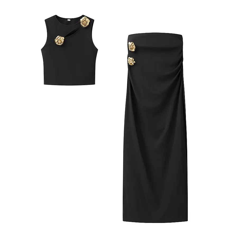Hanging Collar Vest Top Straight-leg Trousers Casual - Black