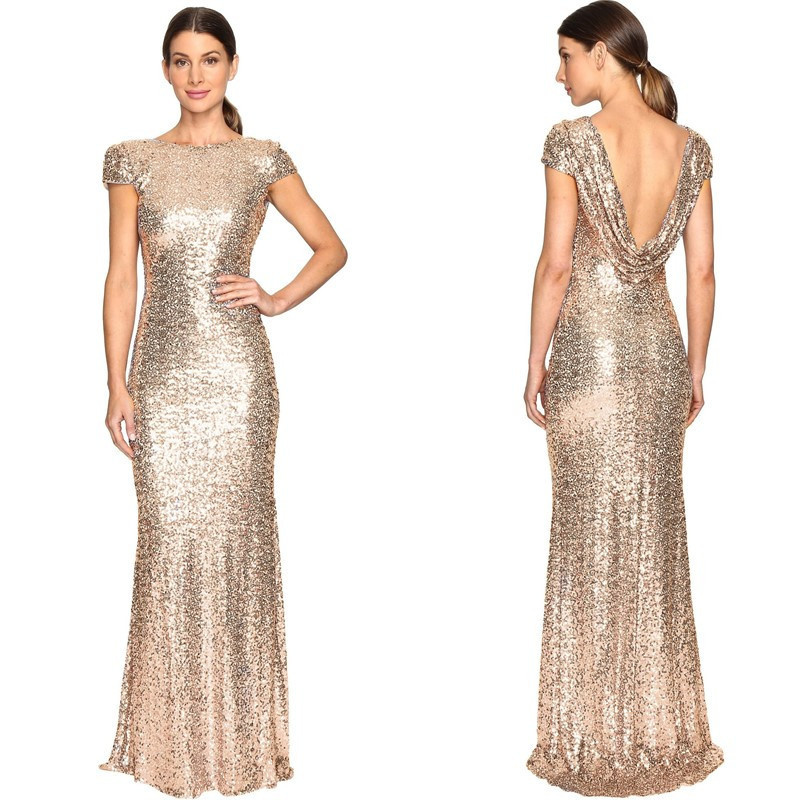 New Full Sequined Long Backless Sheath Women's Dress Rose - Shop at LoveMi